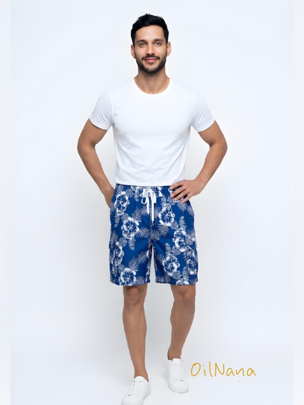 Ocean Pacific OP Mens Size Large Swimming Trunks Blue White Tropical Print